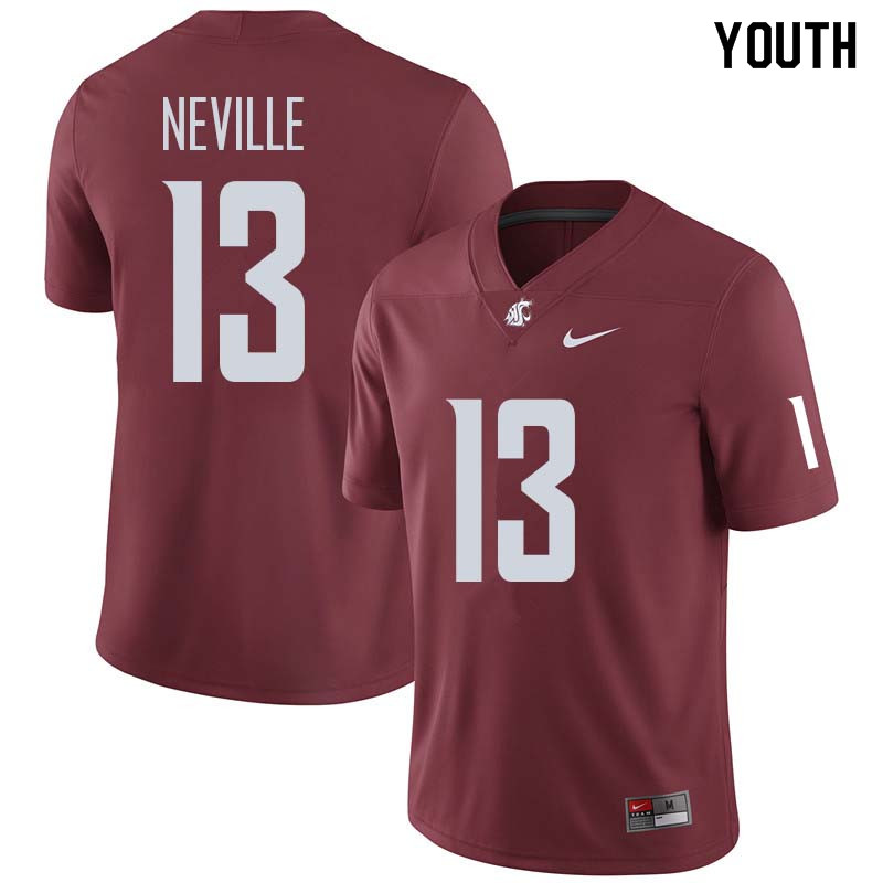 Youth #13 Connor Neville Washington State Cougars College Football Jerseys Sale-Crimson